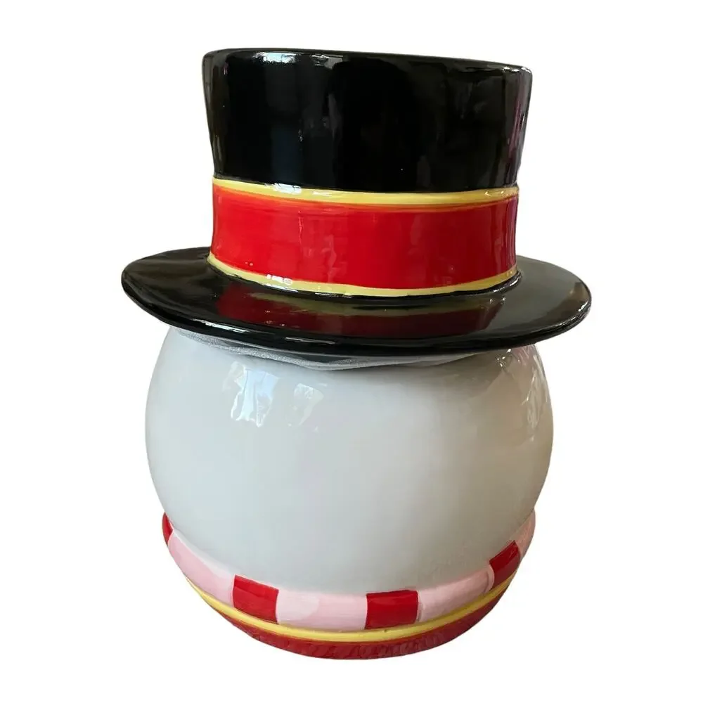 Christmas Cookie Jar Ceramic Snowman with Top Hat Lid Festive Kitchen Decor New